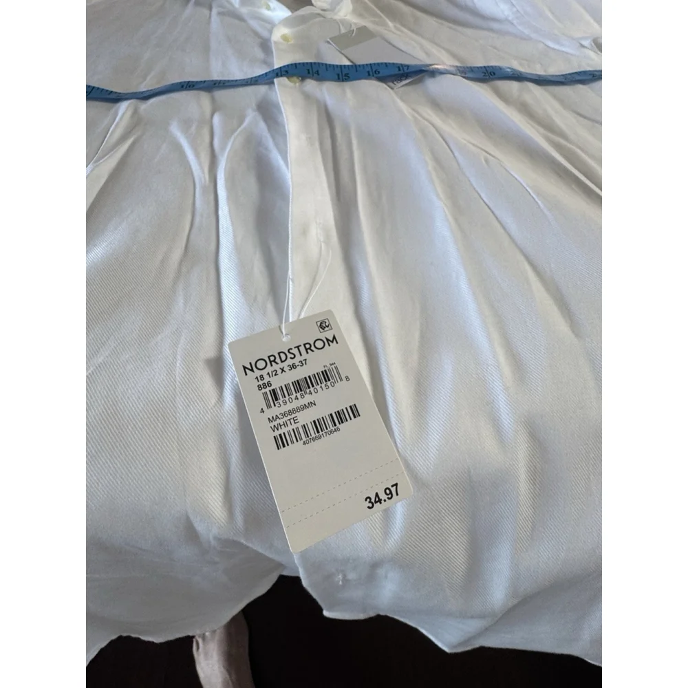 NWT Nordstrom Rack White Button Down Dress Shirt Mens 18.5 36 37 Trim Fit